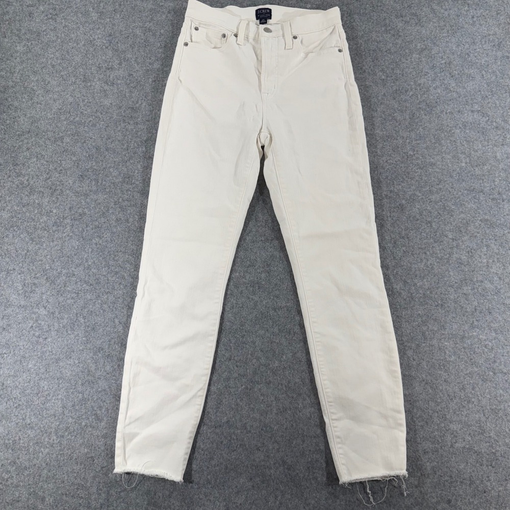 J.Crew 10‎ High-Rise Skinny Jeans White Raw Hem Denim Size 26 Womens
